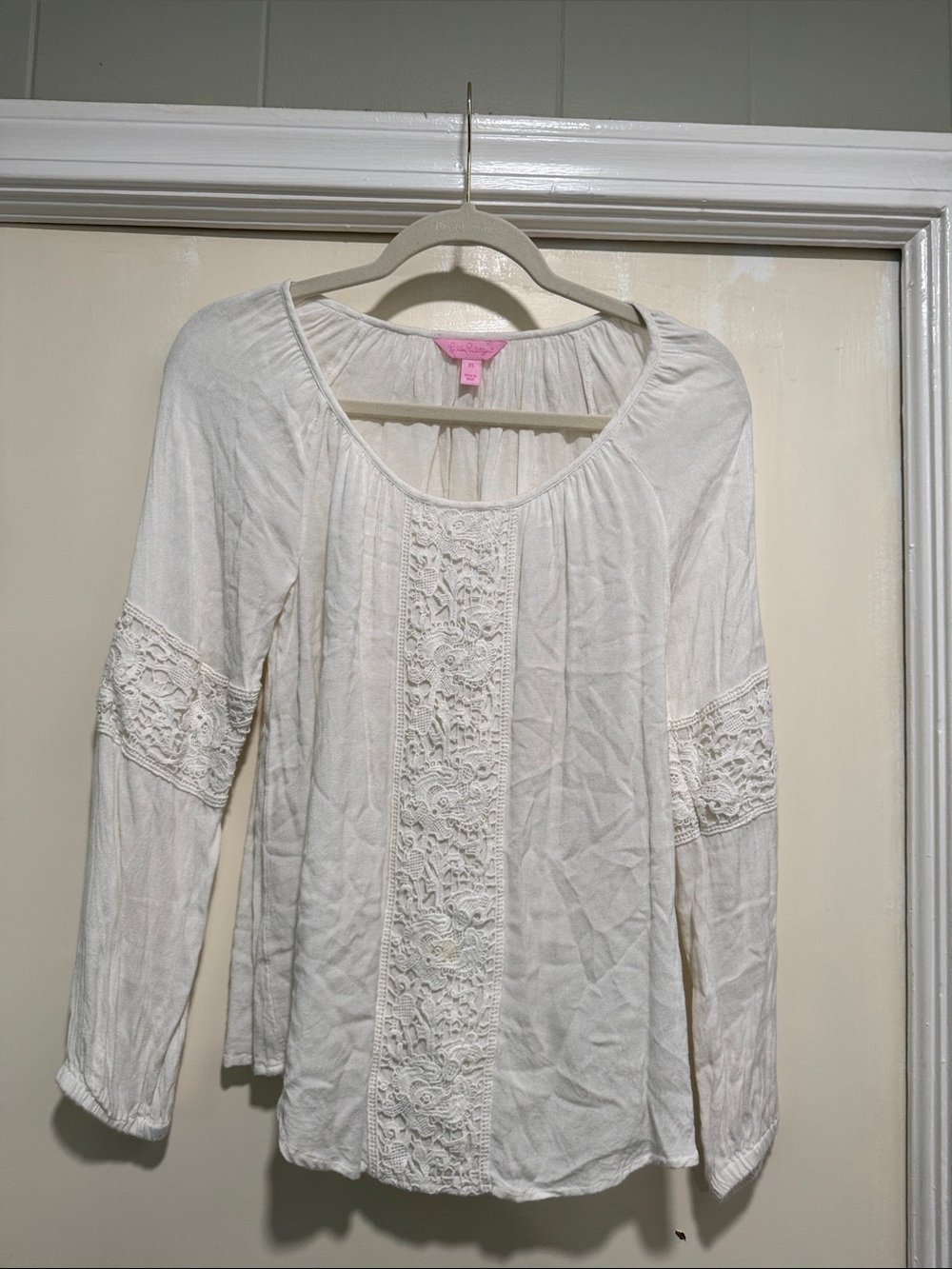 Lilly Pulitzer Cream Lace-Panel Long Sleeve Tunic